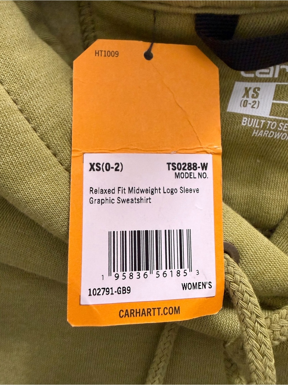 Carhartt Women's Olive Green Relaxed Fit Pullover Hoodie Logo Sleeve XS NWT - Picture 11 of 12